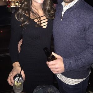 Lucy Love Long Sleeve Ribbed V-Neck Fitted Dress Size: S